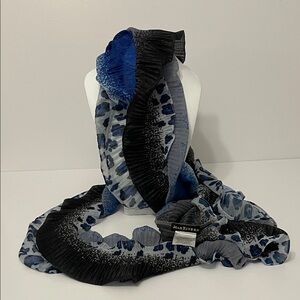 Joan Rivers Elegant Blue, Black And Grey Patterned Infinity Scarf